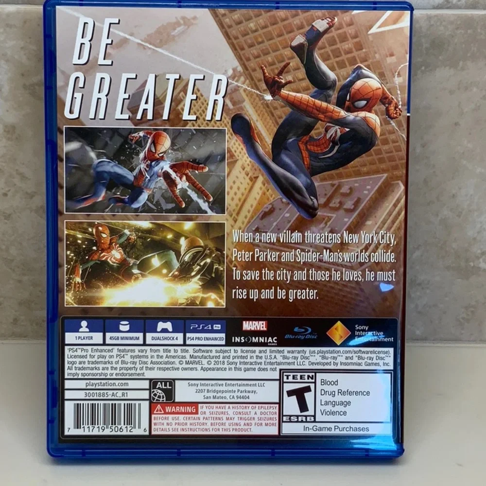 Marvel Spider-Man PS4 Game Sony PlayStation Like New